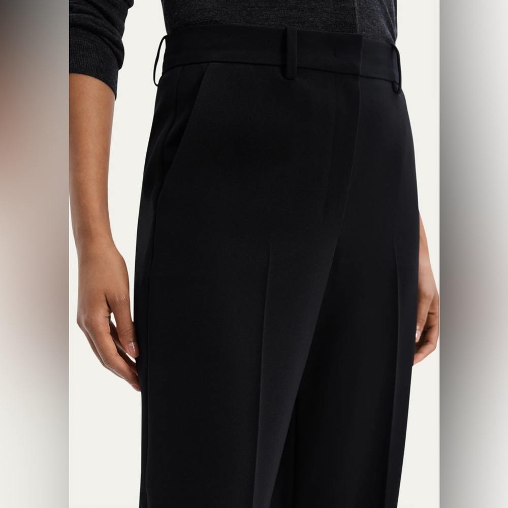 Theory Relaxed Straight Pant Full Length Admiral Crepe Black Trousers Tailored - Picture 4 of 11
